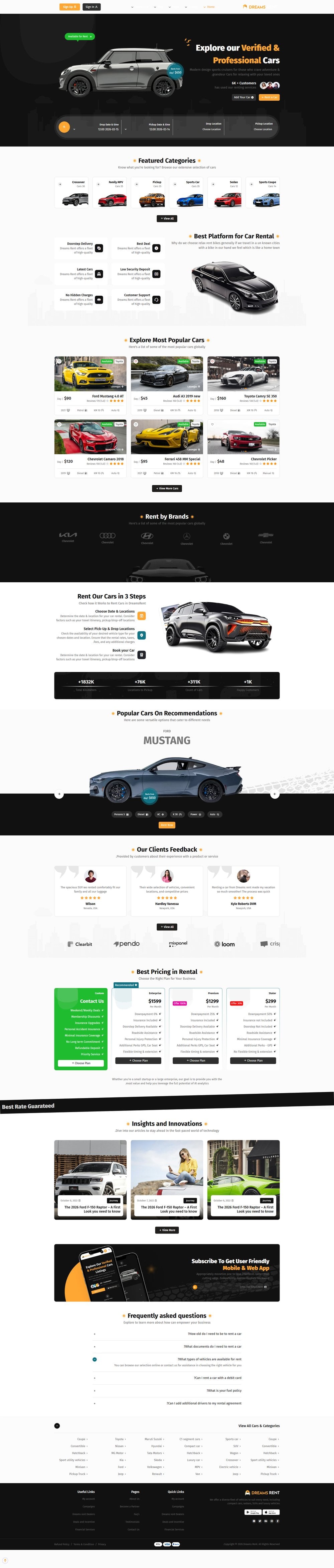 Dreams Rent Car Rental RTL homepage demo 1