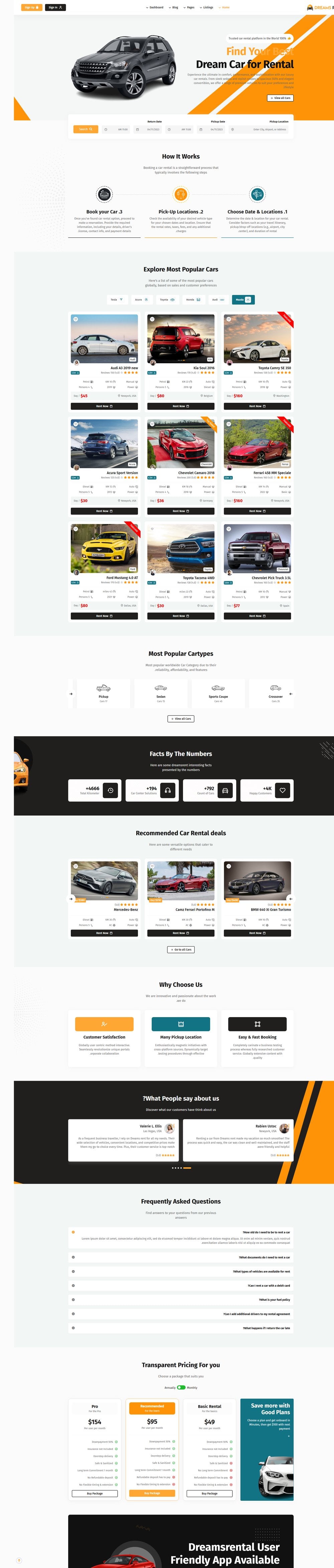 Dreams Rent Car Rental RTL homepage demo 2