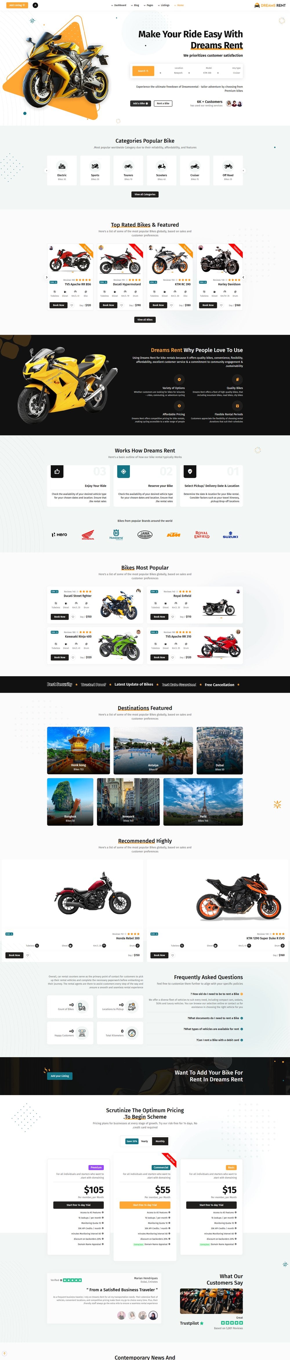 Dreams Rent Bike Rental RTL homepage demo