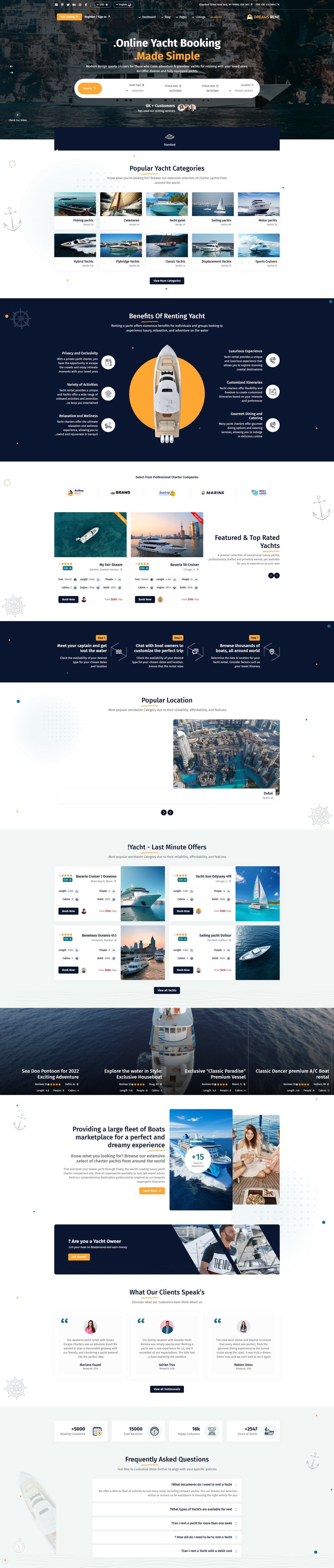 Dreams Rent Yacht Rental RTL homepage demo